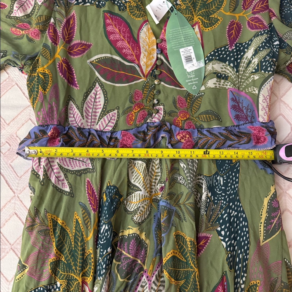 FARM Rio Olive Green Floral Midi Dress with Lavender Hem - Picture 9 of 12